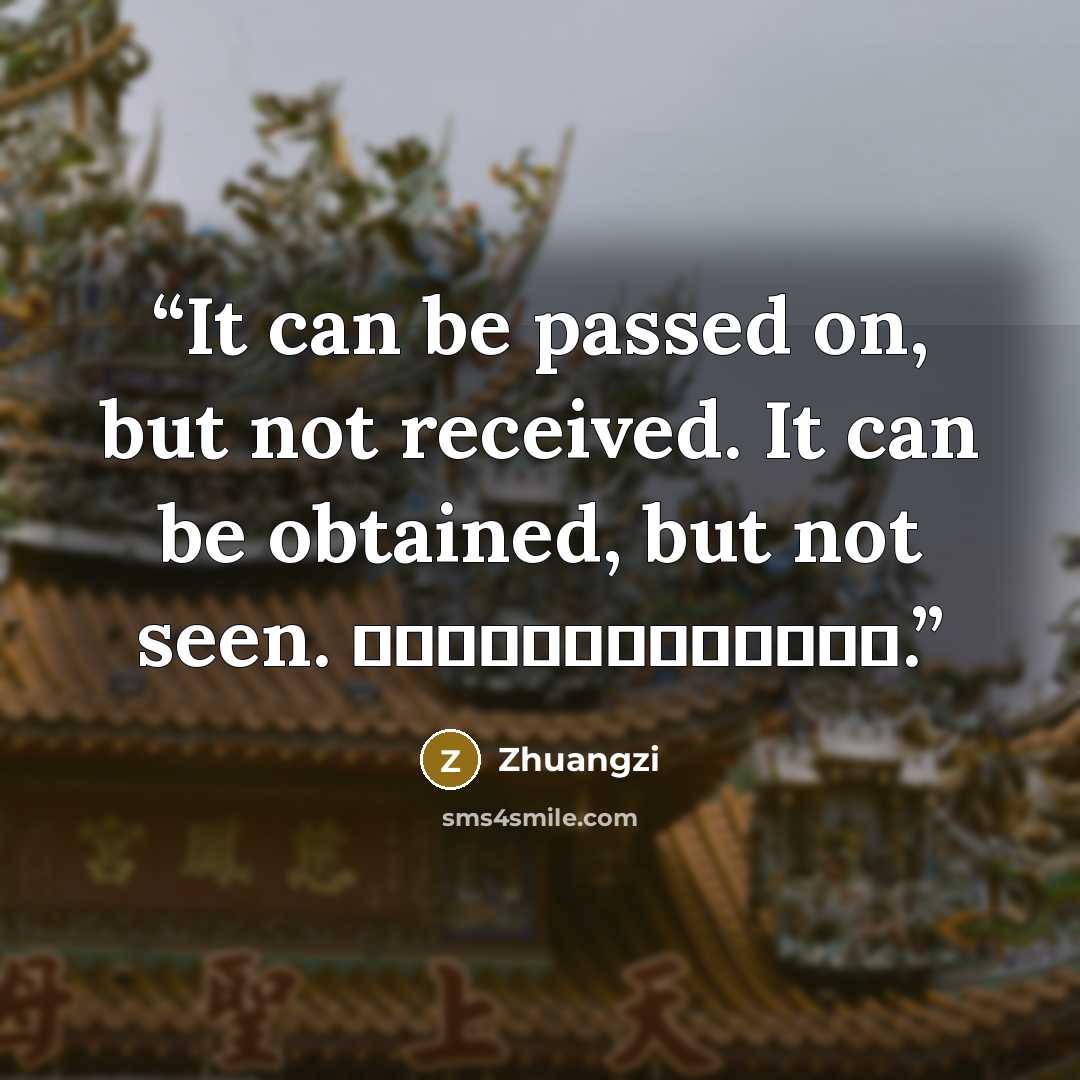 “It can be passed on, but not received. It can be obtained, but not seen. 可傳而不可受，可得而不可見.” quote by Zhuangzi