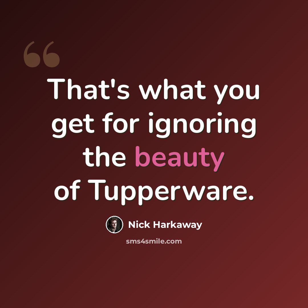 “That's what you get for ignoring the beauty of Tupperware.” quote by Nick Harkaway