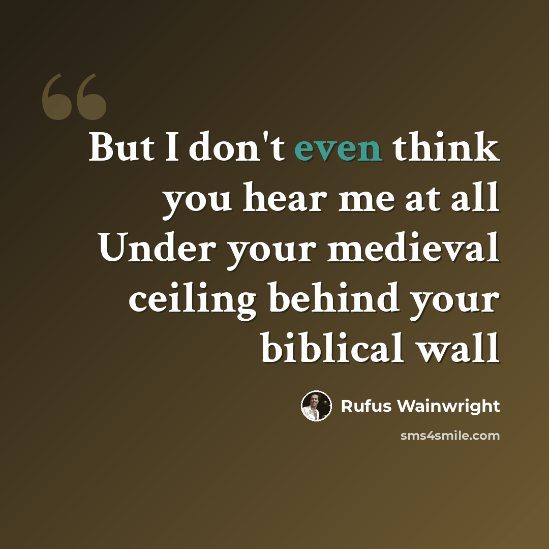 “But I don't even think you hear me at all Under your medieval ceiling behind your biblical wall” quote by Rufus Wainwright