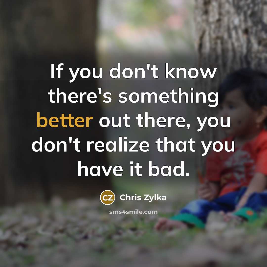 “If you don't know there's something better out there, you don't realize that you have it bad.” quote by Chris Zylka
