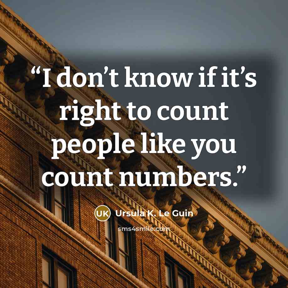 “I don’t know if it’s right to count people like you count numbers.” quote by Ursula K. Le Guin