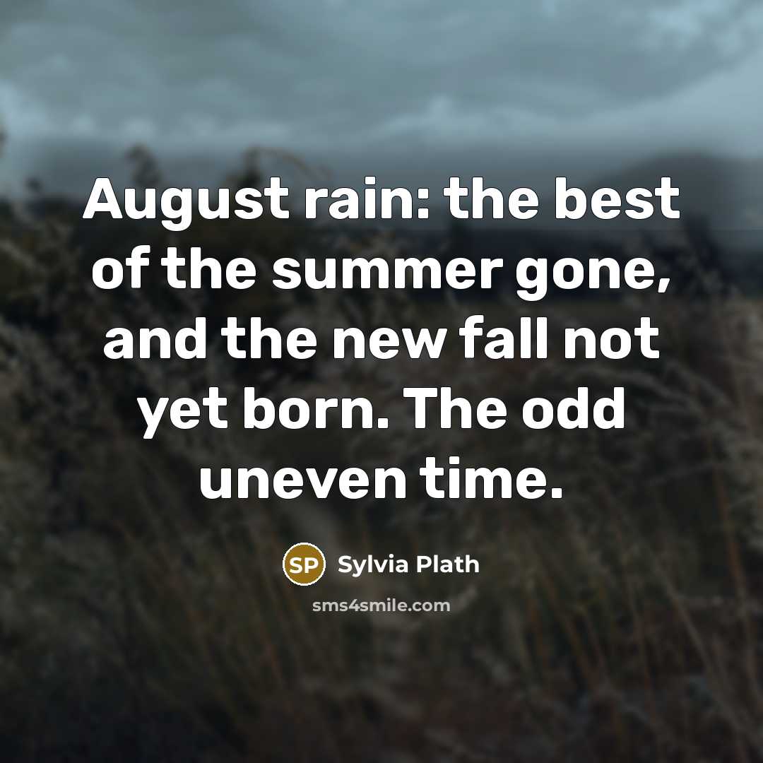 “August rain: the best of the summer gone, and the new fall not yet born. The odd uneven time.” quote by Sylvia Plath
