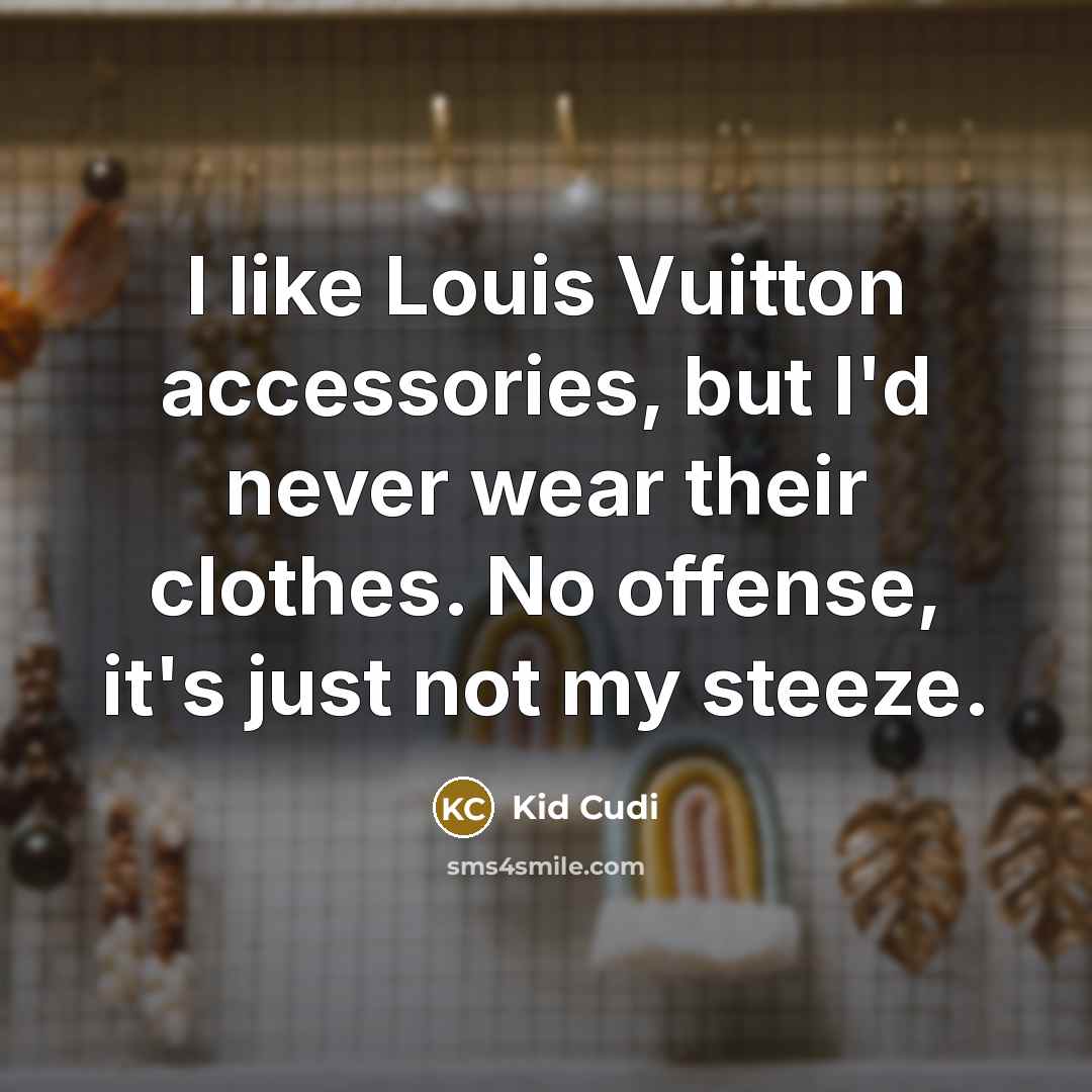 “I like Louis Vuitton accessories, but I'd never wear their clothes. No offense, it's just not my steeze.” quote by Kid Cudi