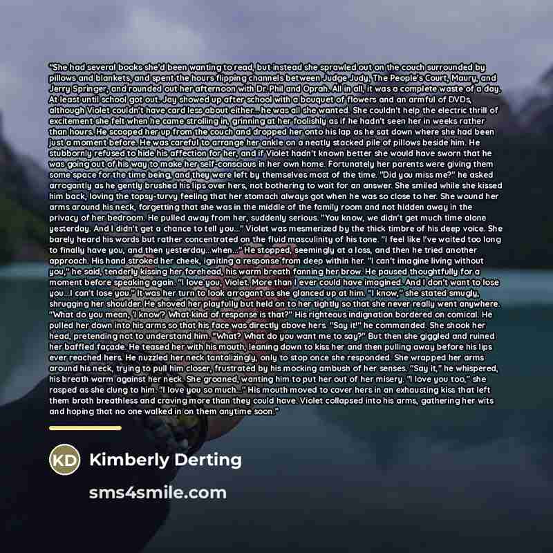 “She had several books she'd been wanting to read, but instead she sprawled out on the couch surrounded by pillows and blankets, and spent the hours flipping channels between Judge Judy, The People's Court, Maury, and Jerry Springer, and rounded out her afternoon with Dr. Phil and Oprah. All in…” quote by Kimberly Derting