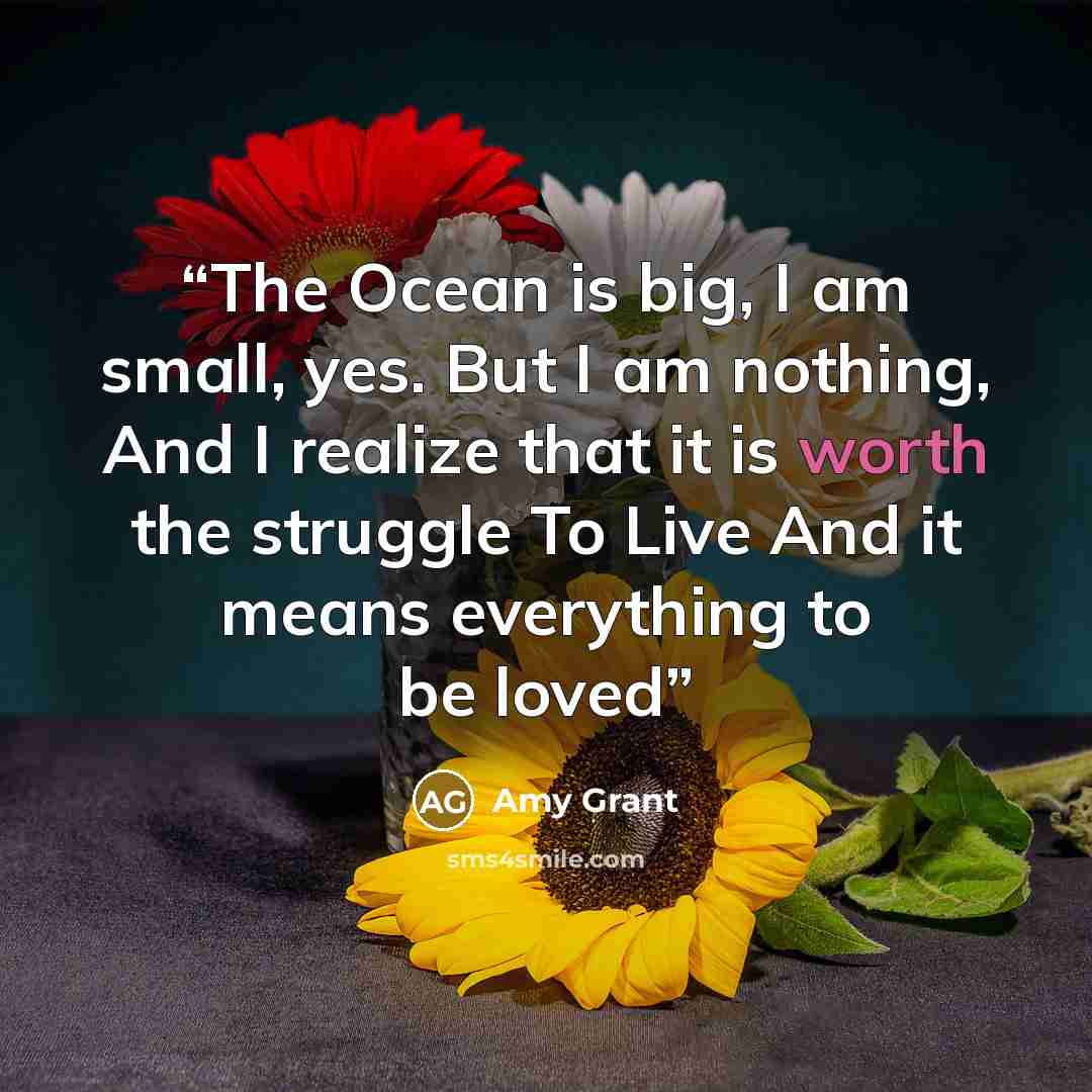 “The Ocean is big, I am small, yes. But I am nothing, And I realize that it is worth the struggle To Live And it means everything to be loved” quote by Amy Grant