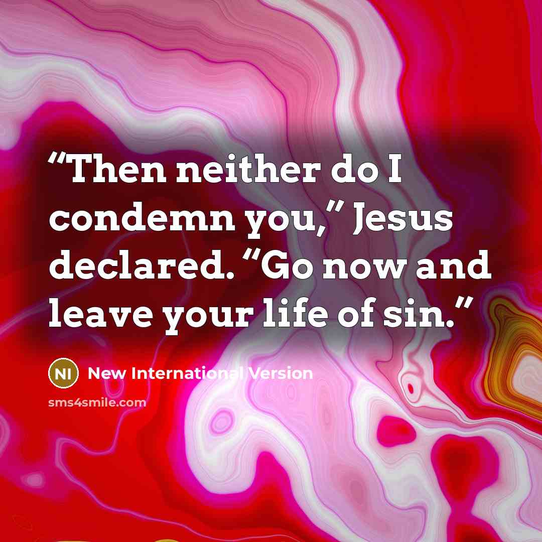 “Then neither do I condemn you,” Jesus declared. “Go now and leave your life of sin.” quote by New International Version