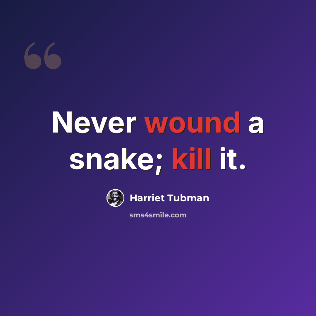 “Never wound a snake; kill it.” quote by Harriet Tubman