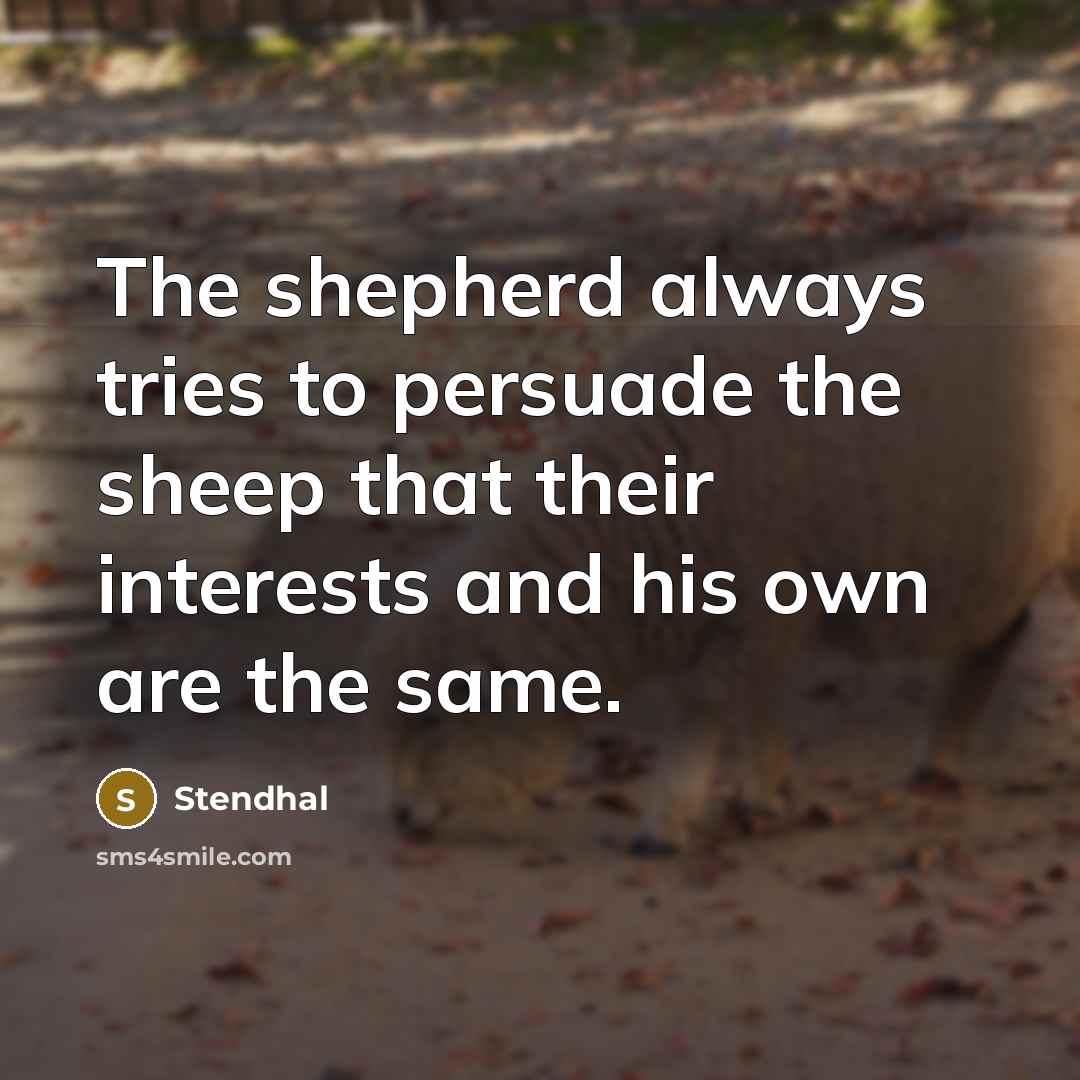 “The shepherd always tries to persuade the sheep that their interests and his own are the same.” quote by Stendhal
