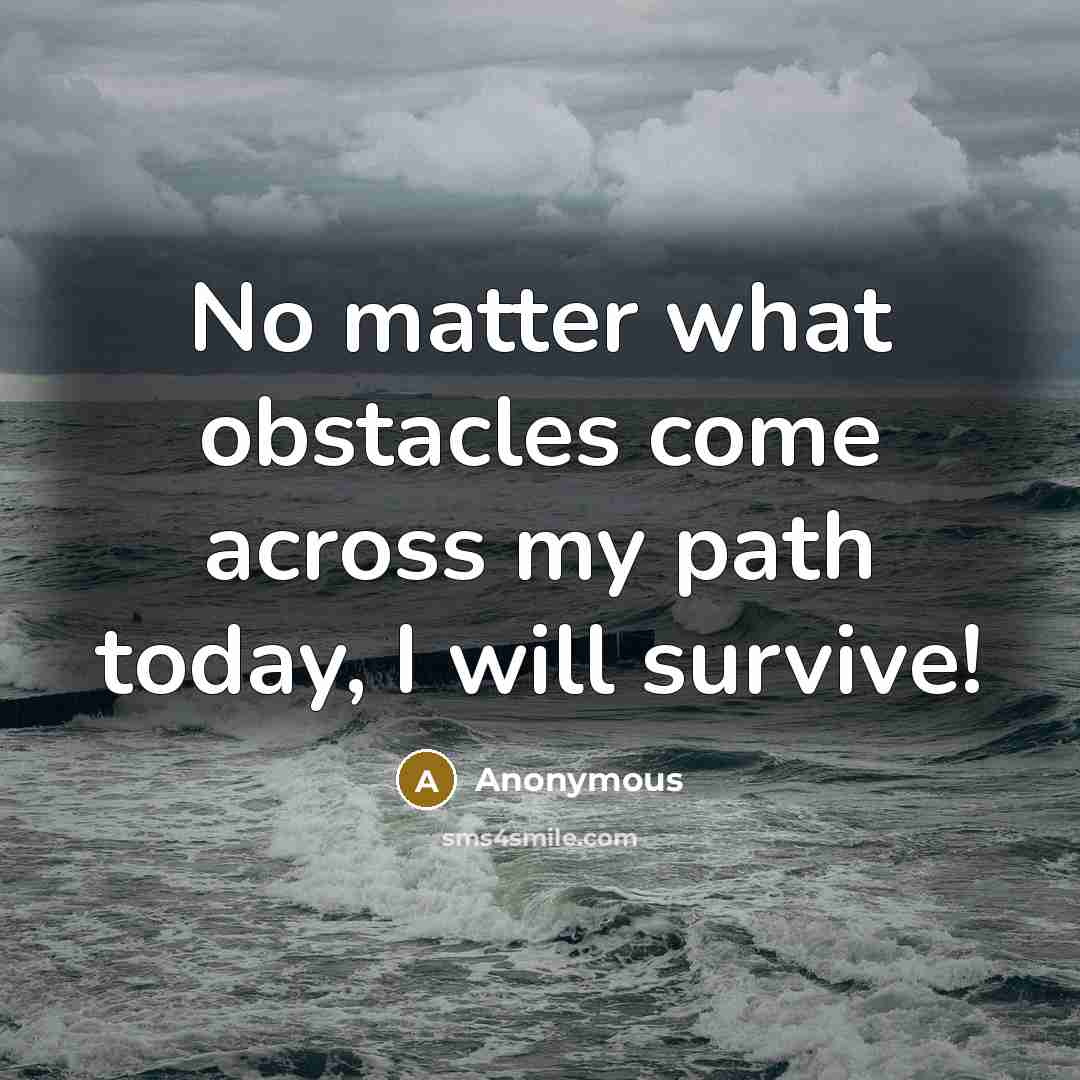 “No matter what obstacles come across my path today, I will survive!” quote by Anonymous