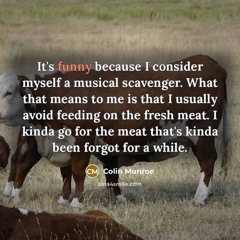 “It's funny because I consider myself a musical scavenger. What that means to me is that I usually avoid feeding on the fresh meat. I kinda go for the meat that's kinda been forgot for a while.” quote by Colin Munroe