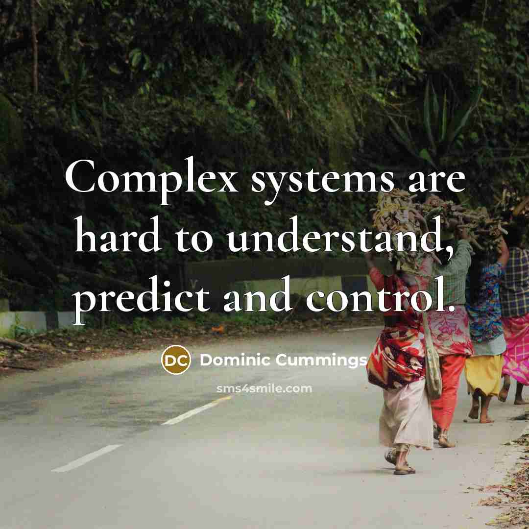 “Complex systems are hard to understand, predict and control.” quote by Dominic Cummings