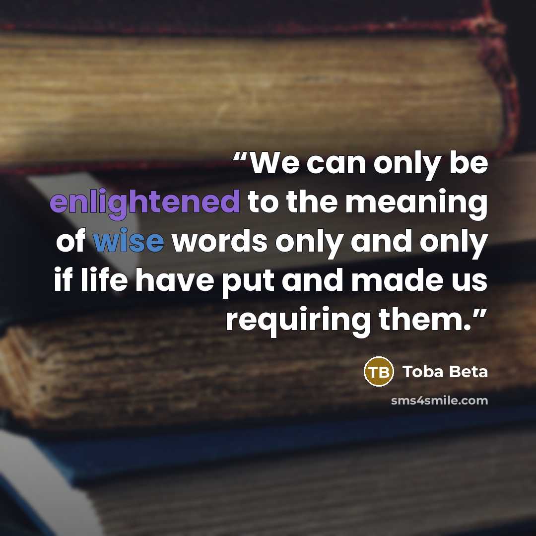 “We can only be enlightened to the meaning of wise words only and only if life have put and made us requiring them.” quote by Toba Beta