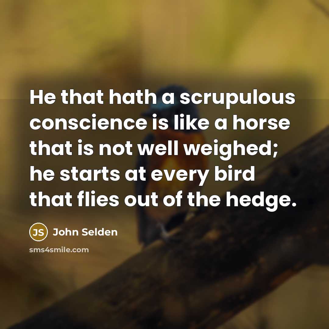 “He that hath a scrupulous conscience is like a horse that is not well weighed; he starts at every bird that flies out of the hedge.” quote by John Selden