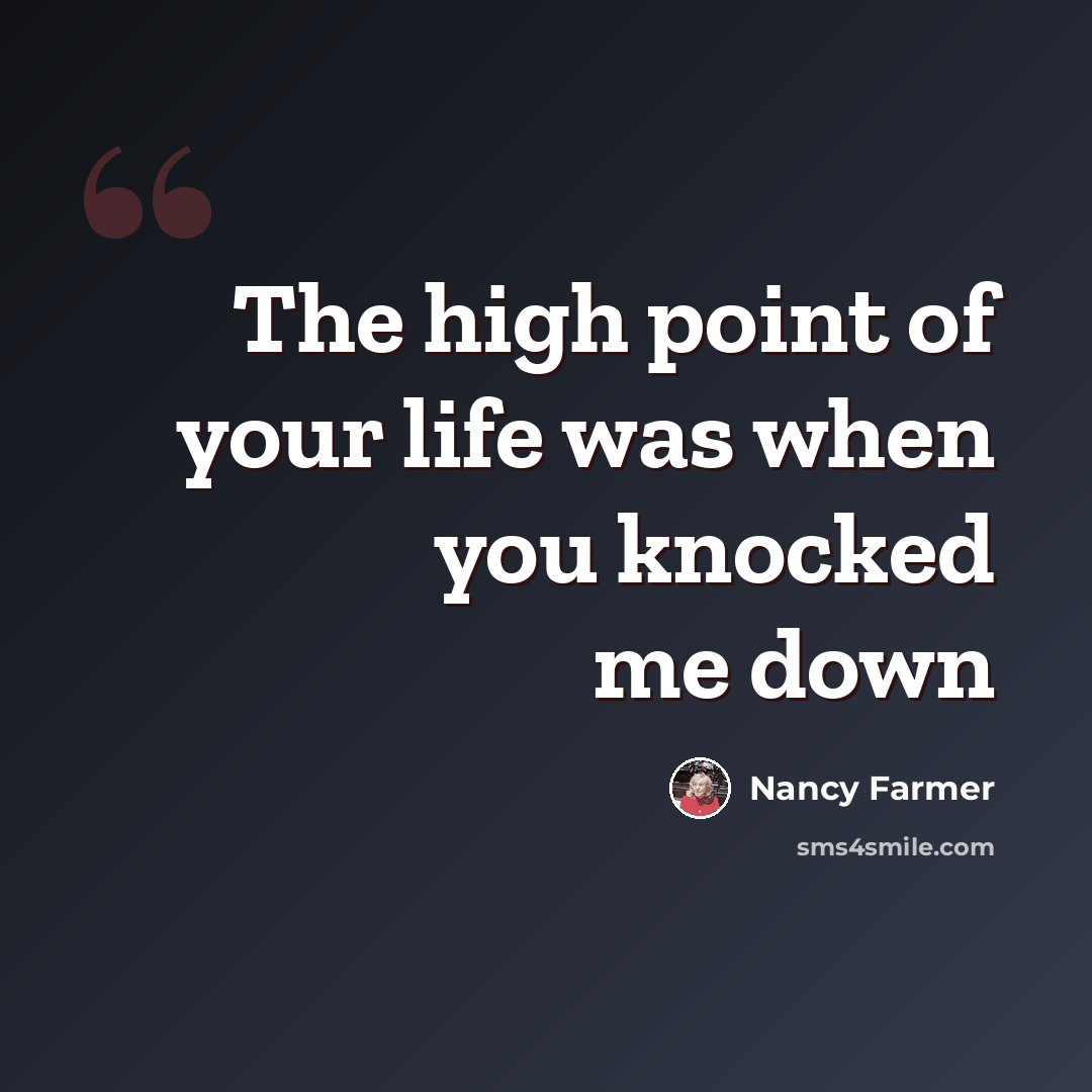 “The high point of your life was when you knocked me down” quote by Nancy Farmer