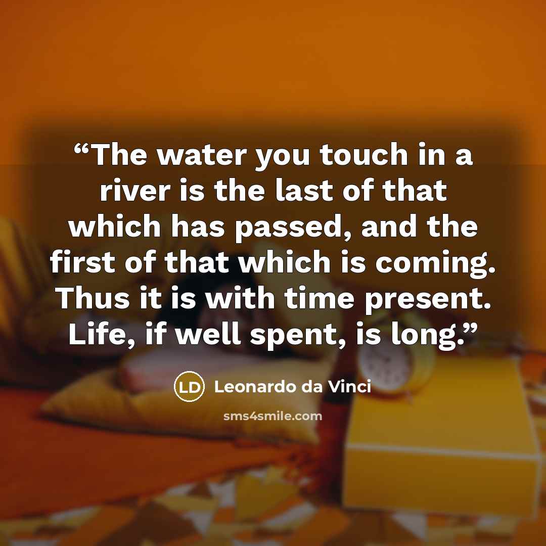 “The water you touch in a river is the last of that which has passed, and the first of that which is coming. Thus it is with time present. Life, if well spent, is long.” quote by Leonardo da Vinci