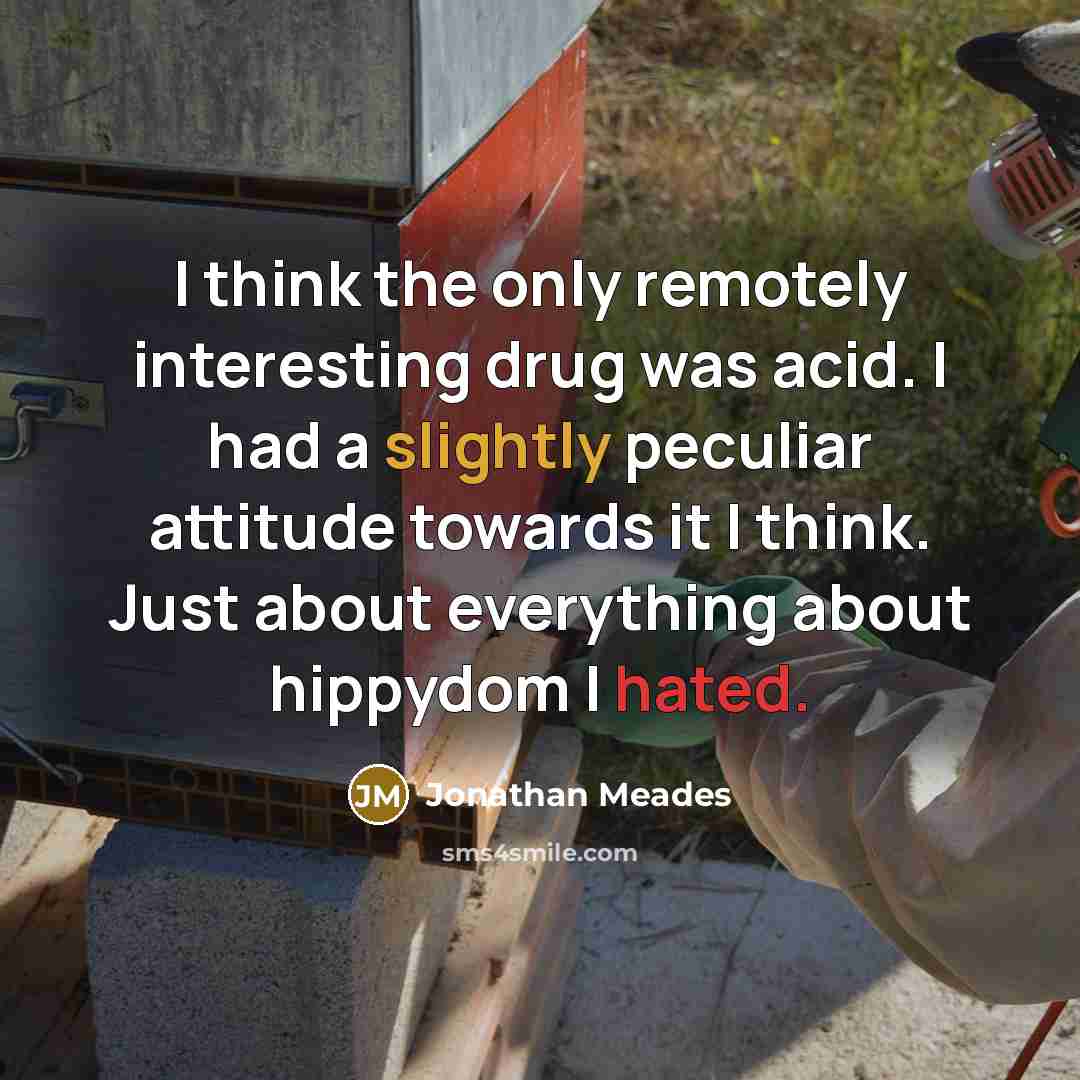 “I think the only remotely interesting drug was acid. I had a slightly peculiar attitude towards it I think. Just about everything about hippydom I hated.” quote by Jonathan Meades