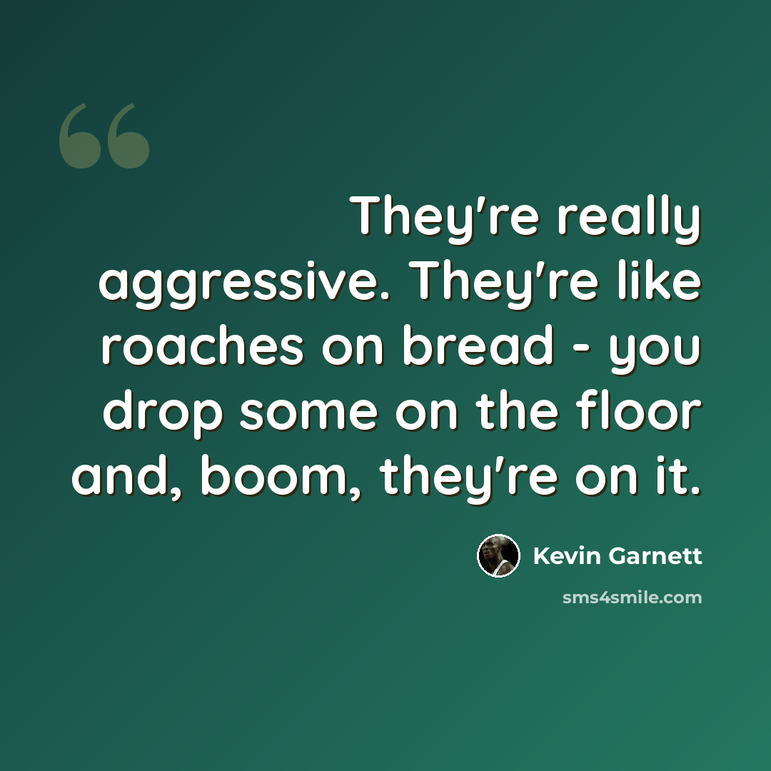 “They're really aggressive. They're like roaches on bread - you drop some on the floor and, boom, they're on it.” quote by Kevin Garnett
