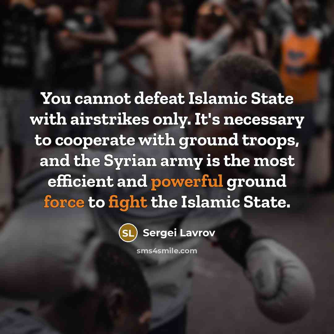 “You cannot defeat Islamic State with airstrikes only. It's necessary to cooperate with ground troops, and the Syrian army is the most efficient and powerful ground force to fight the Islamic State.” quote by Sergei Lavrov