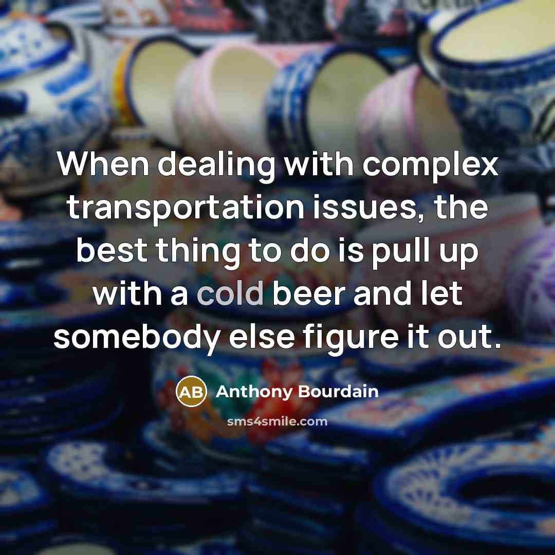 “When dealing with complex transportation issues, the best thing to do is pull up with a cold beer and let somebody else figure it out.” quote by Anthony Bourdain
