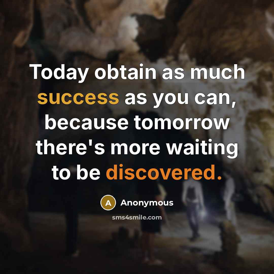 “Today obtain as much success as you can, because tomorrow there's more waiting to be discovered.” quote by Anonymous