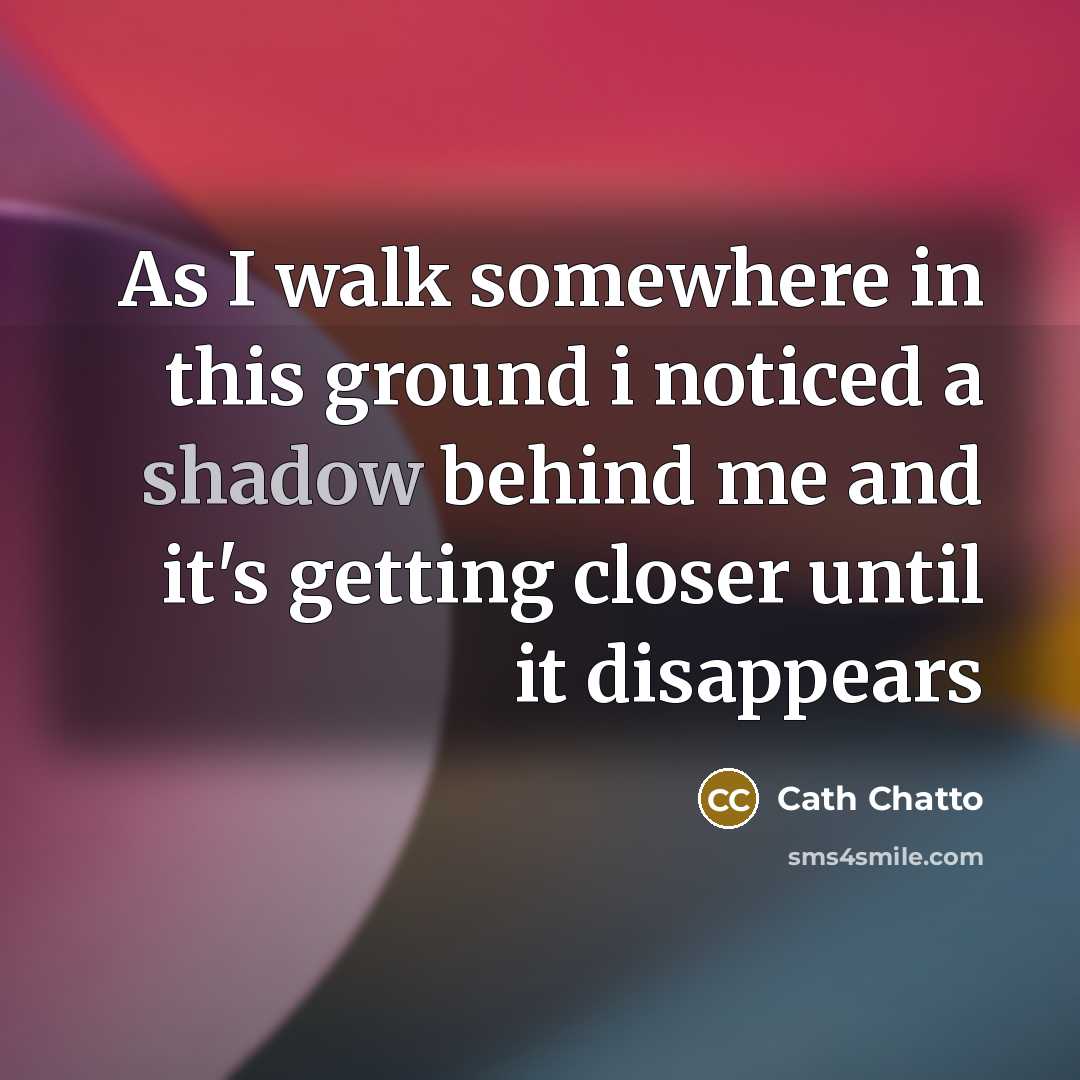 “As I walk somewhere in this ground i noticed a shadow behind me and it's getting closer until it disappears” quote by Cath Chatto