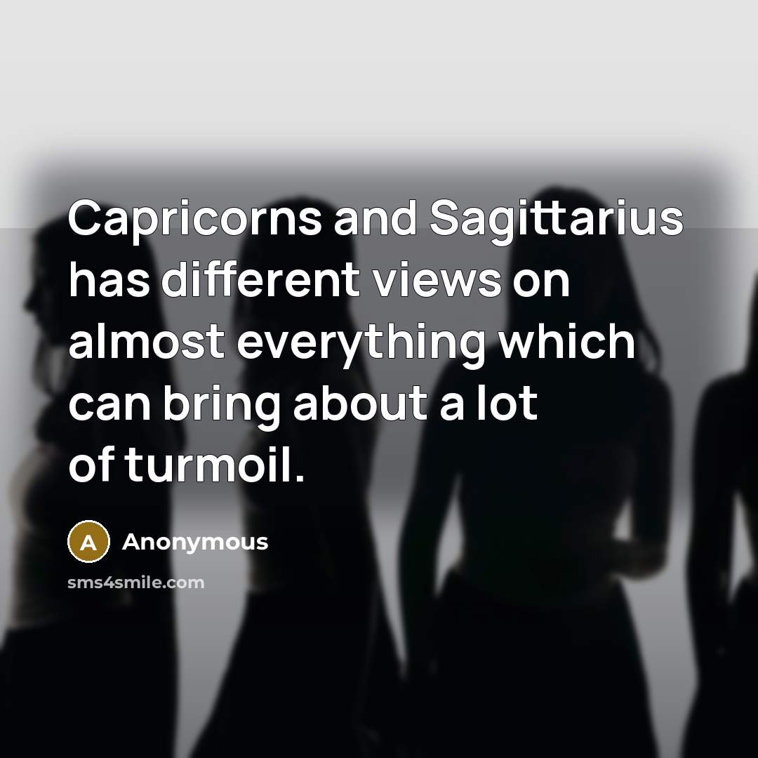 “Capricorns and Sagittarius has different views on almost everything which can bring about a lot of turmoil.” quote by Anonymous