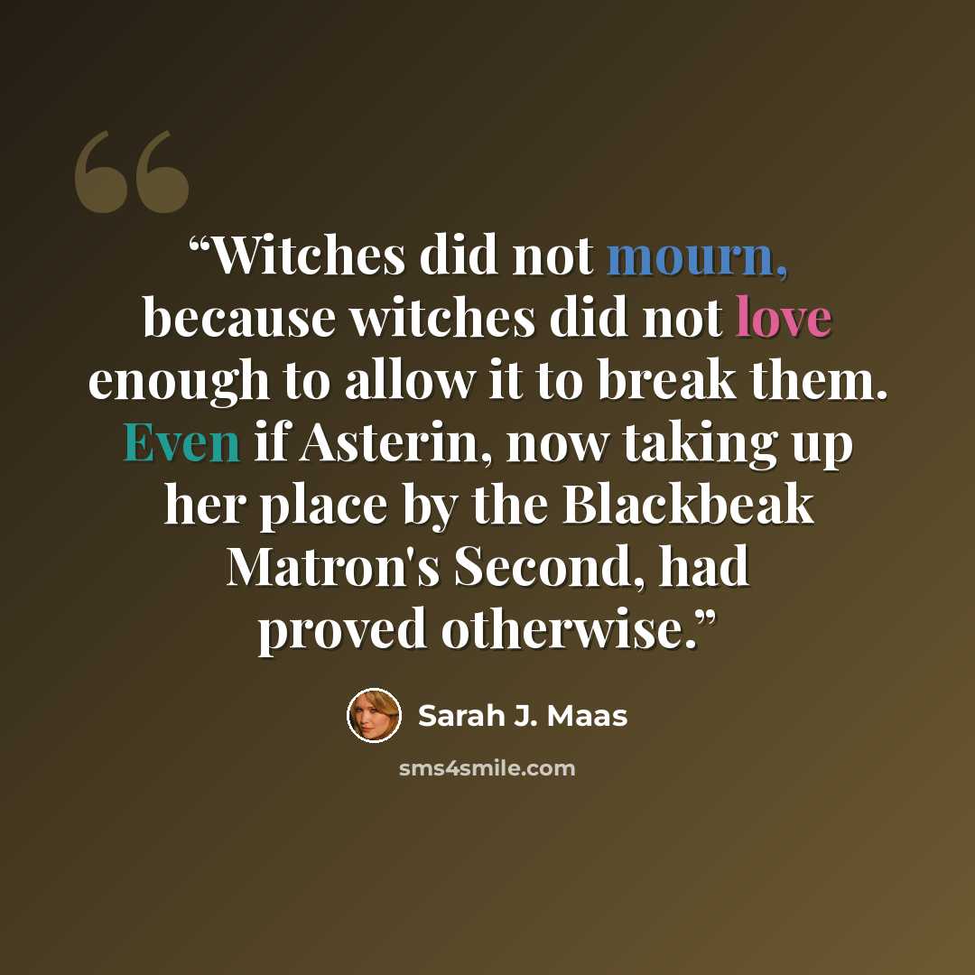 “Witches did not mourn, because witches did not love enough to allow it to break them. Even if Asterin, now taking up her place by the Blackbeak Matron's Second, had proved otherwise.” quote by Sarah J. Maas