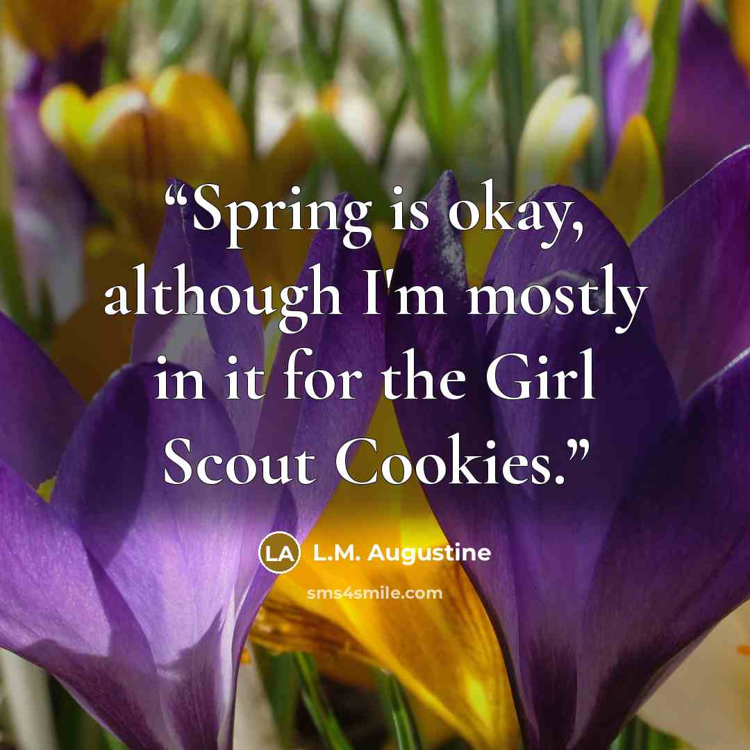 “Spring is okay, although I'm mostly in it for the Girl Scout Cookies.” quote by L.M. Augustine