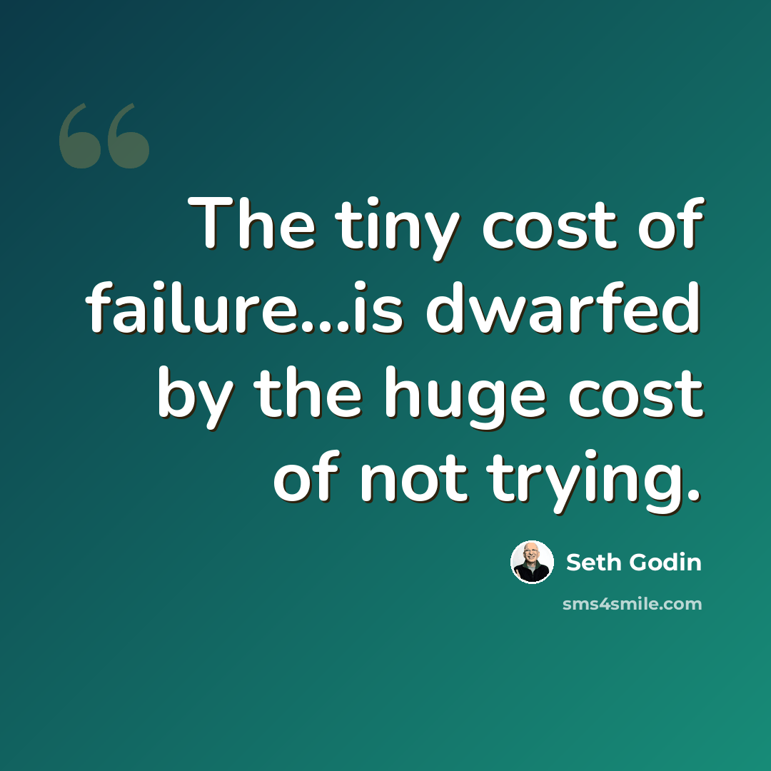 “The tiny cost of failure...is dwarfed by the huge cost of not trying.” quote by Seth Godin