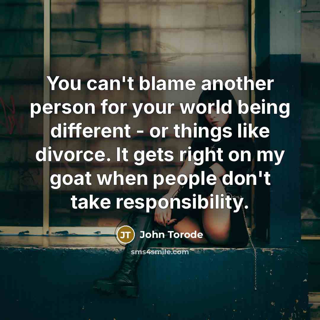 “You can't blame another person for your world being different - or things like divorce. It gets right on my goat when people don't take responsibility.” quote by John Torode