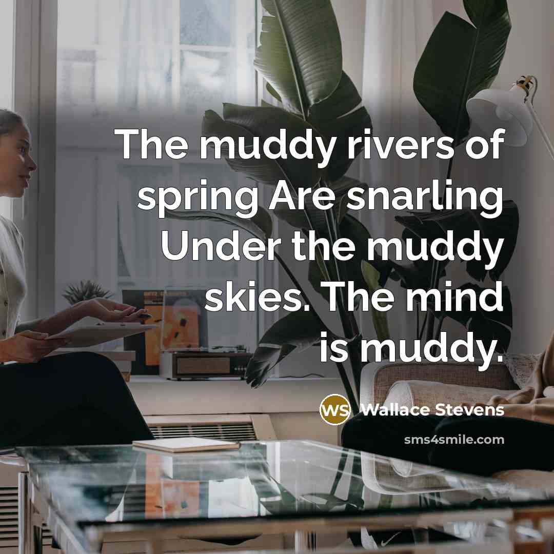 “The muddy rivers of spring Are snarling Under the muddy skies. The mind is muddy.” quote by Wallace Stevens