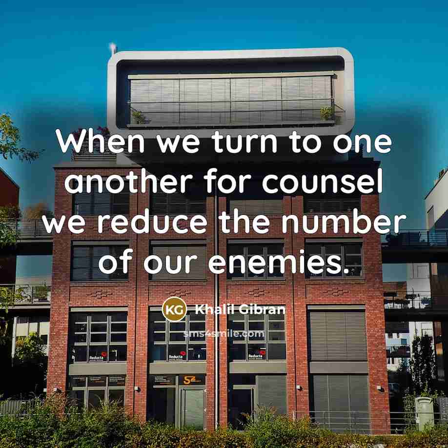 “When we turn to one another for counsel we reduce the number of our enemies.” quote by Khalil Gibran