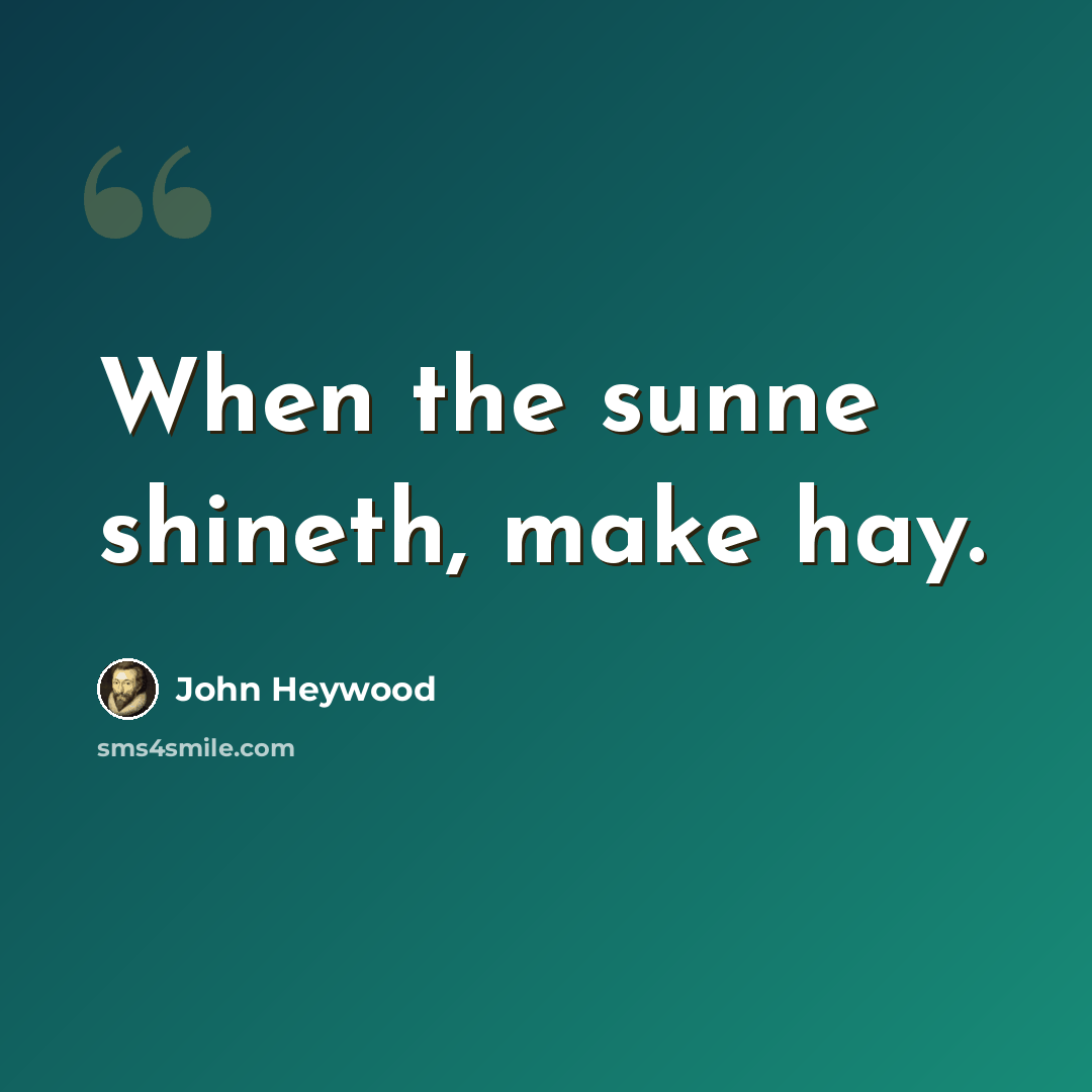 “When the sunne shineth, make hay.” quote by John Heywood