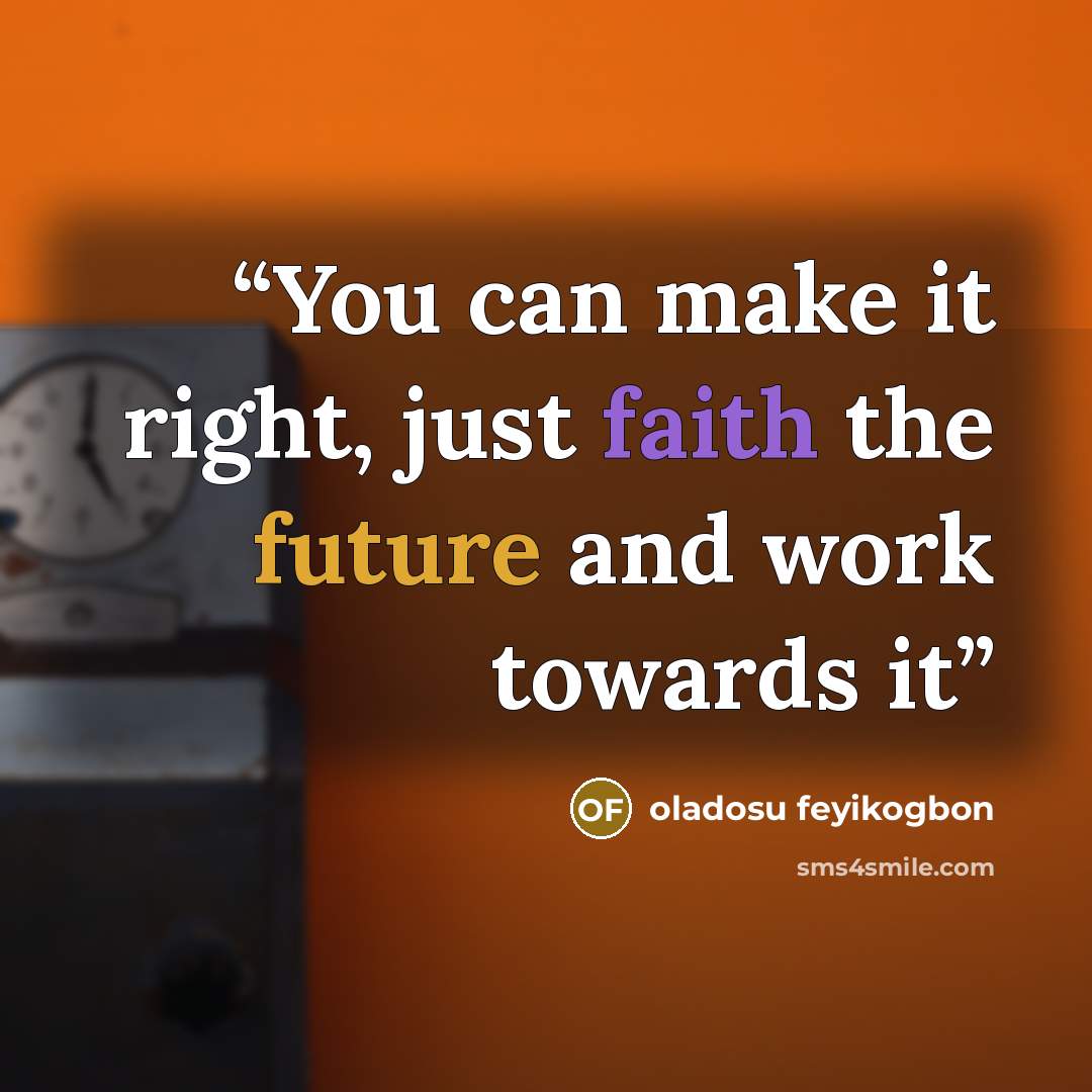 “You can make it right, just faith the future and work towards it” quote by oladosu feyikogbon