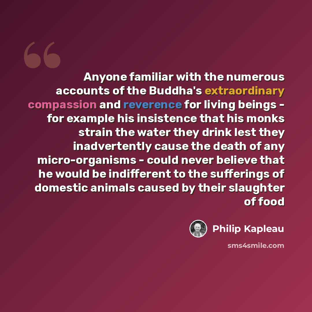 “Anyone familiar with the numerous accounts of the Buddha's extraordinary compassion and reverence for living beings - for example his insistence that his monks strain the water they drink lest they inadvertently cause the death of any micro-organisms - could never believe that he would be…” quote by Philip Kapleau