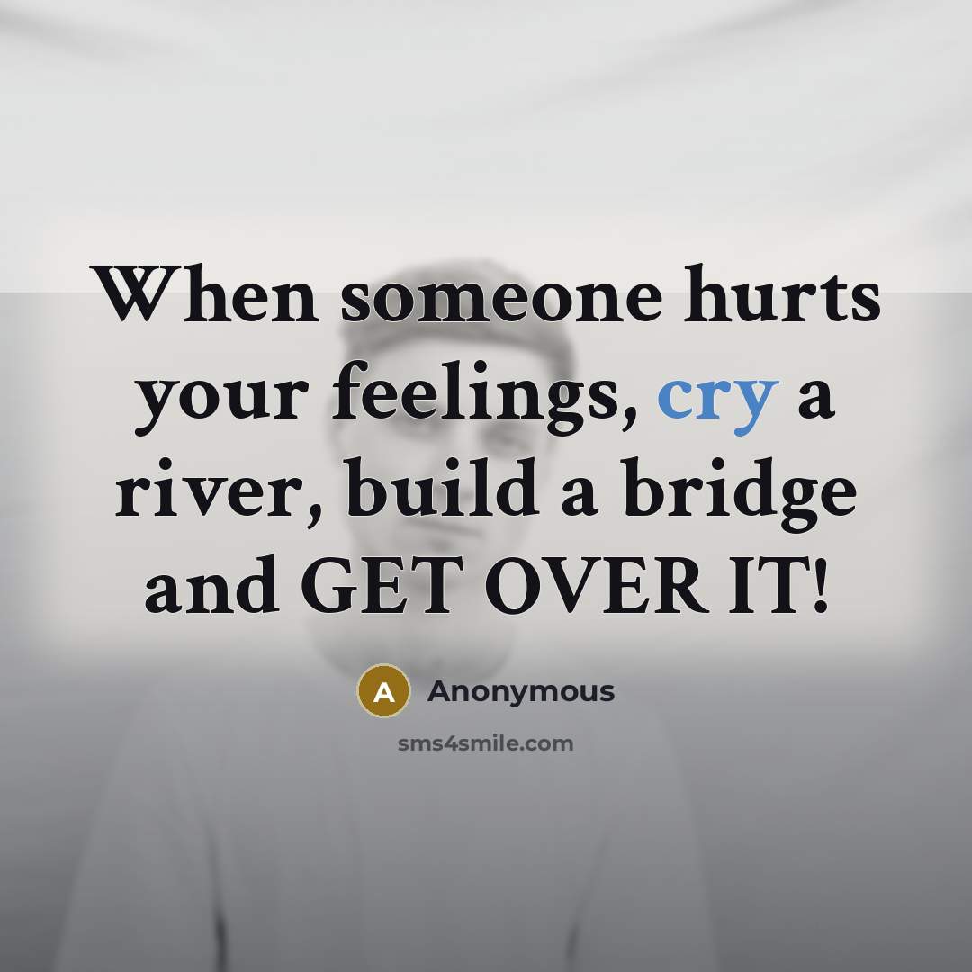 “When someone hurts your feelings, cry a river, build a bridge and GET OVER IT!” quote by Anonymous