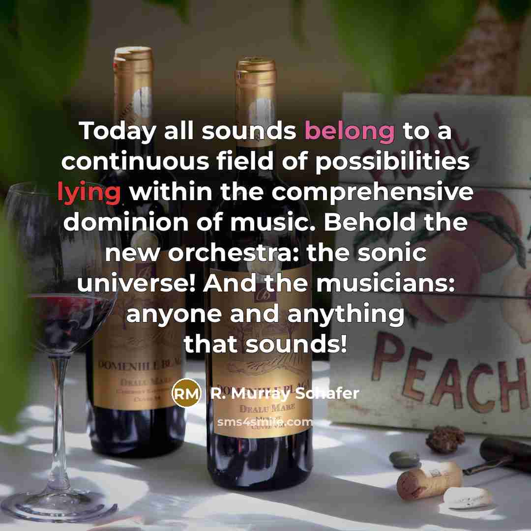 “Today all sounds belong to a continuous field of possibilities lying within the comprehensive dominion of music. Behold the new orchestra: the sonic universe! And the musicians: anyone and anything that sounds!” quote by R. Murray Schafer