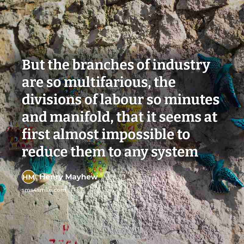 “But the branches of industry are so multifarious, the divisions of labour so minutes and manifold, that it seems at first almost impossible to reduce them to any system” quote by Henry Mayhew
