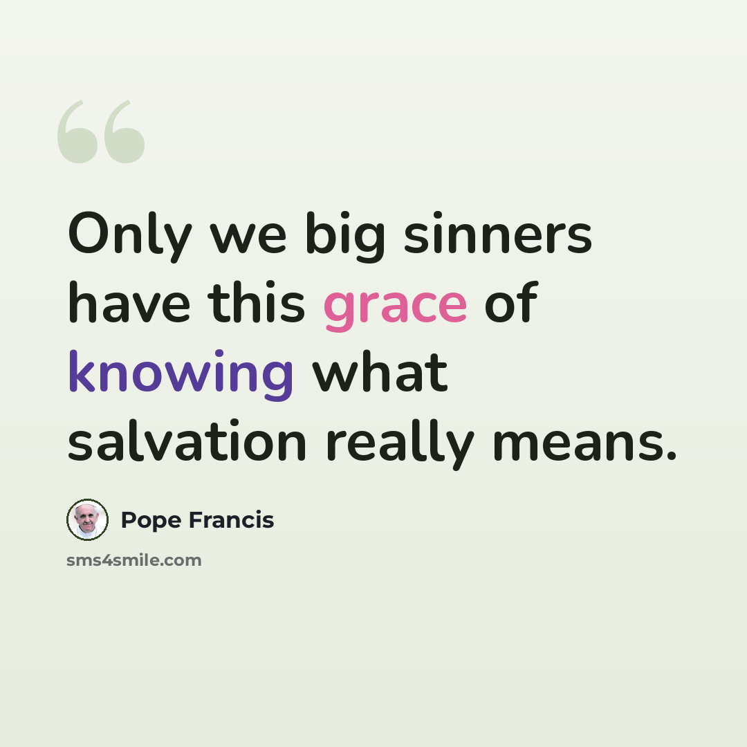 “Only we big sinners have this grace of knowing what salvation really means.” quote by Pope Francis