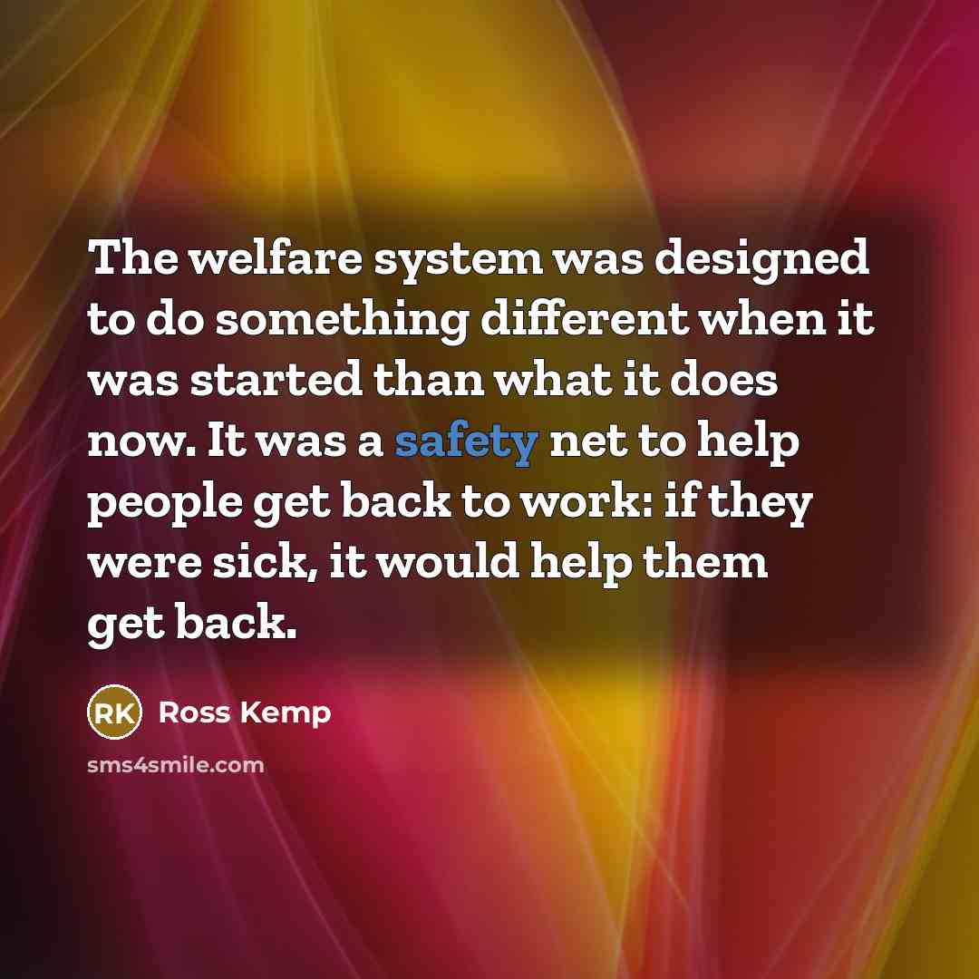 “The welfare system was designed to do something different when it was started than what it does now. It was a safety net to help people get back to work: if they were sick, it would help them get back.” quote by Ross Kemp