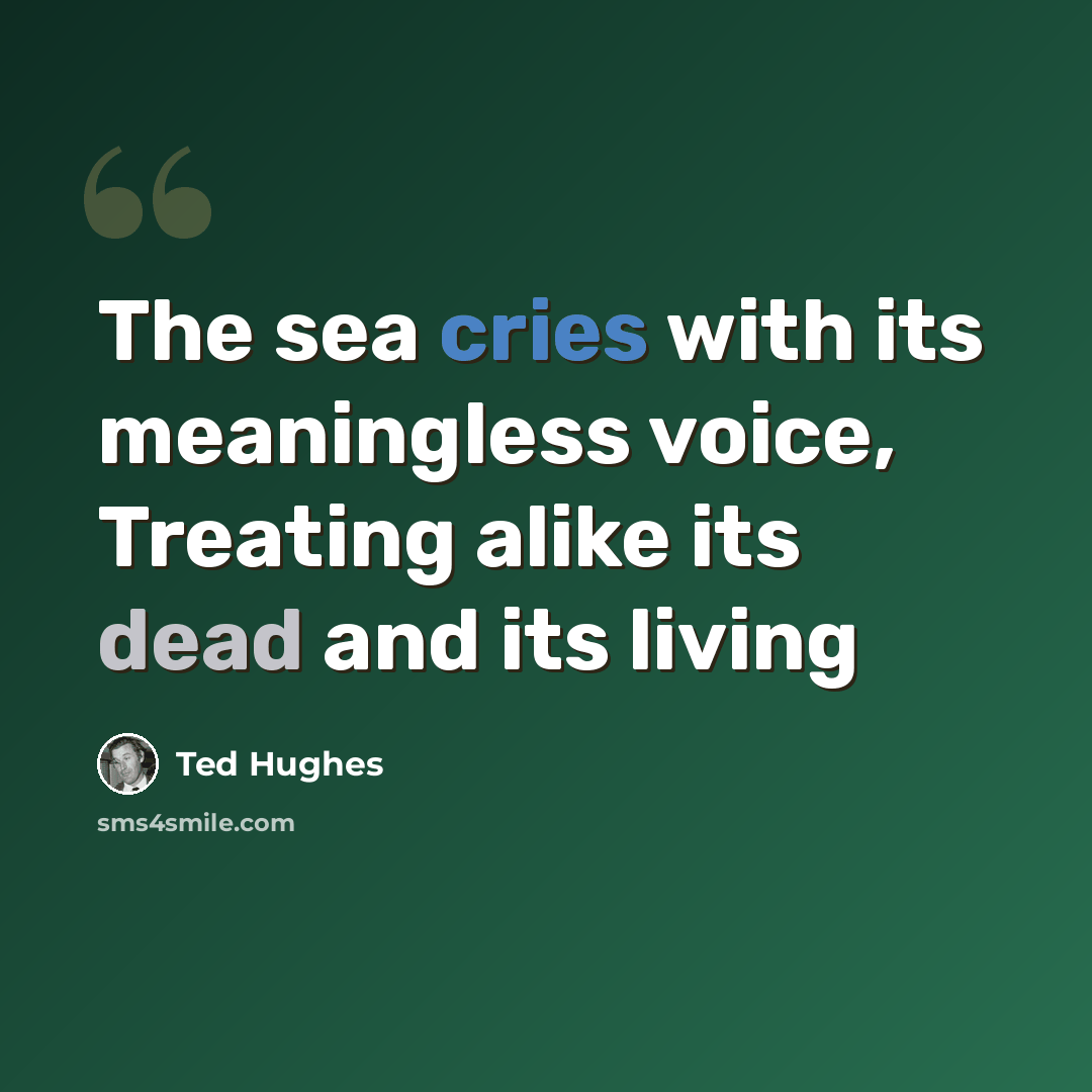 “The sea cries with its meaningless voice, Treating alike its dead and its living” quote by Ted Hughes
