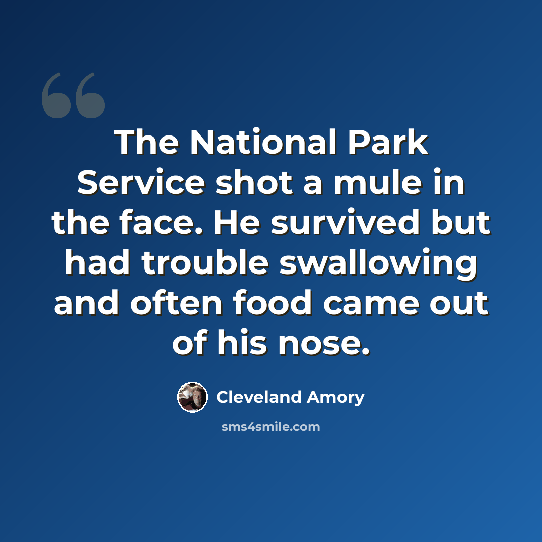 “The National Park Service shot a mule in the face. He survived but had trouble swallowing and often food came out of his nose.” quote by Cleveland Amory