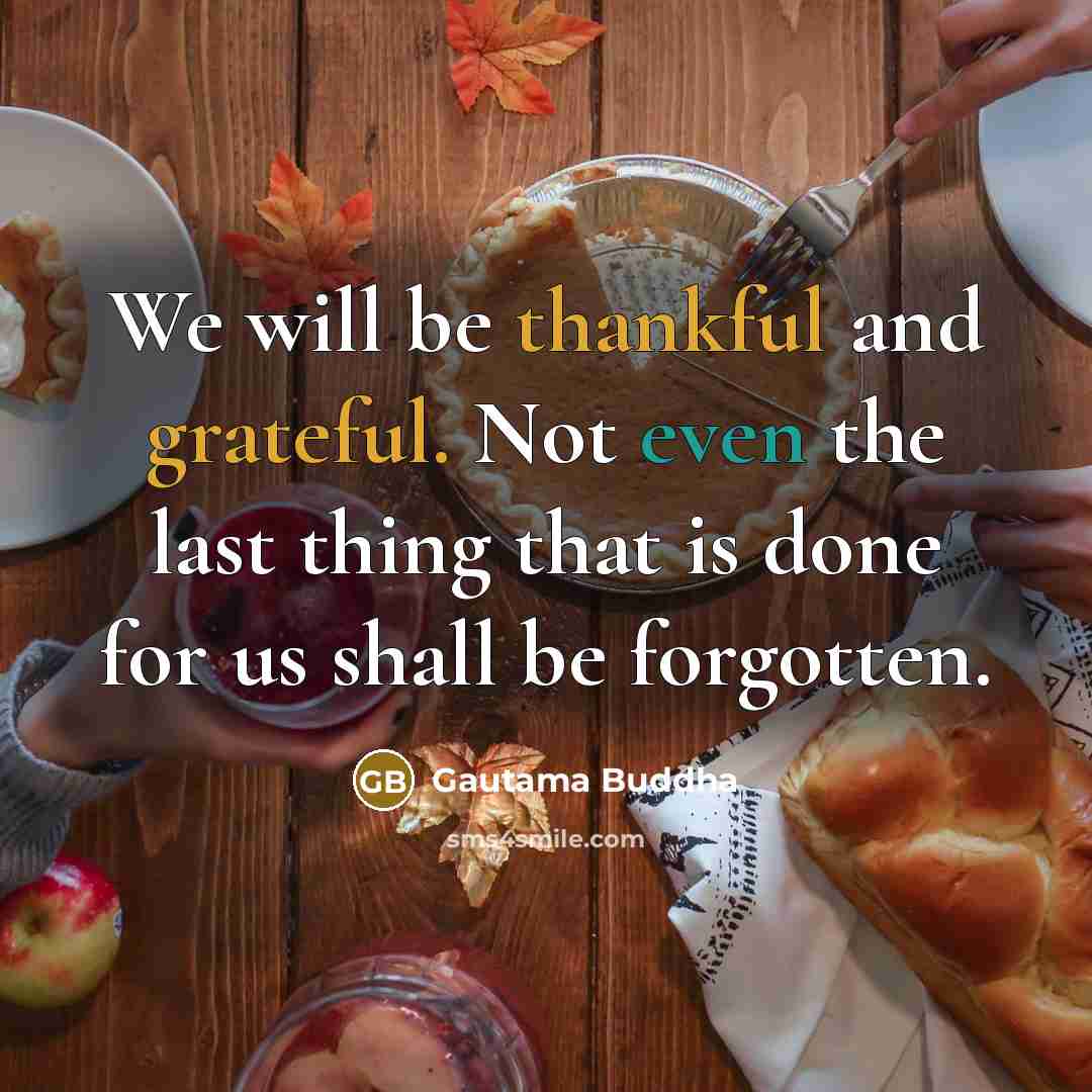 “We will be thankful and grateful. Not even the last thing that is done for us shall be forgotten.” quote by Gautama Buddha