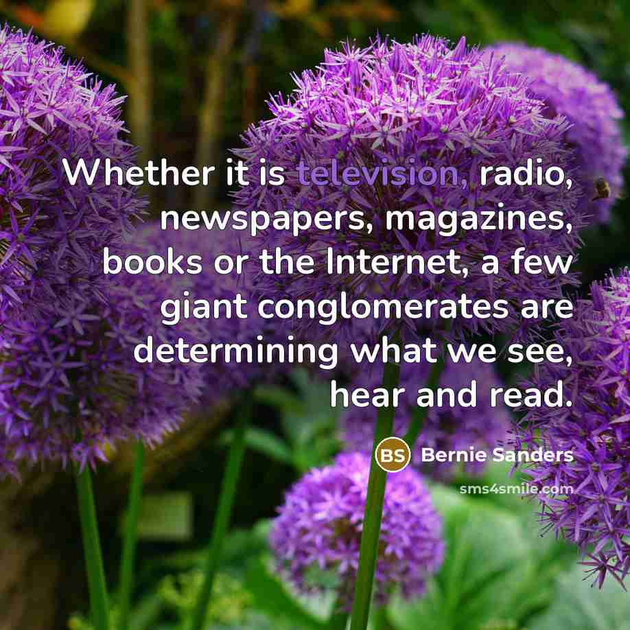 “Whether it is television, radio, newspapers, magazines, books or the Internet, a few giant conglomerates are determining what we see, hear and read.” quote by Bernie Sanders