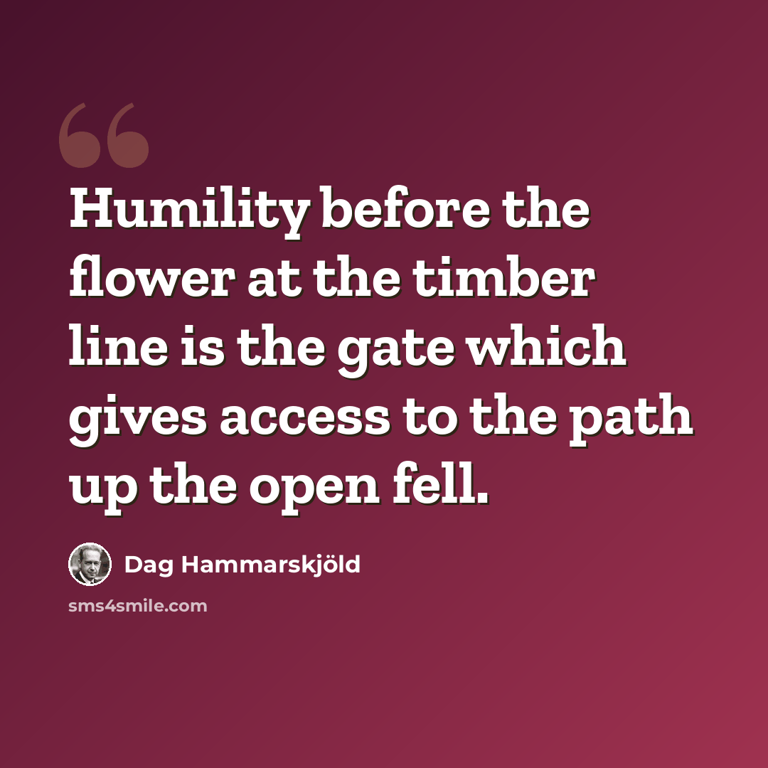 “Humility before the flower at the timber line is the gate which gives access to the path up the open fell.” quote by Dag Hammarskjold