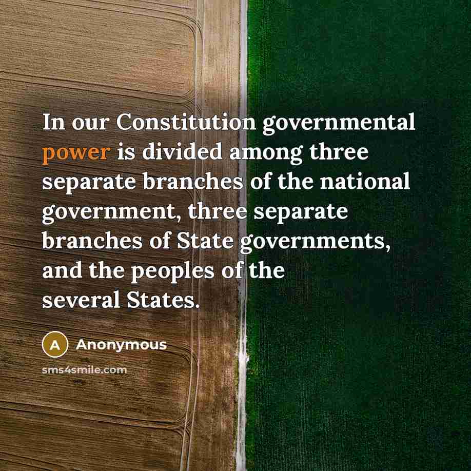 “In our Constitution governmental power is divided among three separate branches of the national government, three separate branches of State governments, and the peoples of the several States.” quote by Anonymous