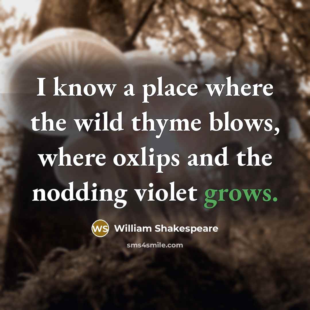 “I know a place where the wild thyme blows, where oxlips and the nodding violet grows.” quote by William Shakespeare