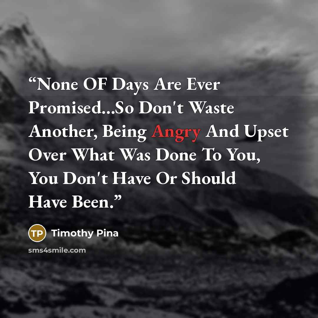 “None OF Days Are Ever Promised...So Don't Waste Another, Being Angry And Upset Over What Was Done To You, You Don't Have Or Should Have Been.” quote by Timothy Pina