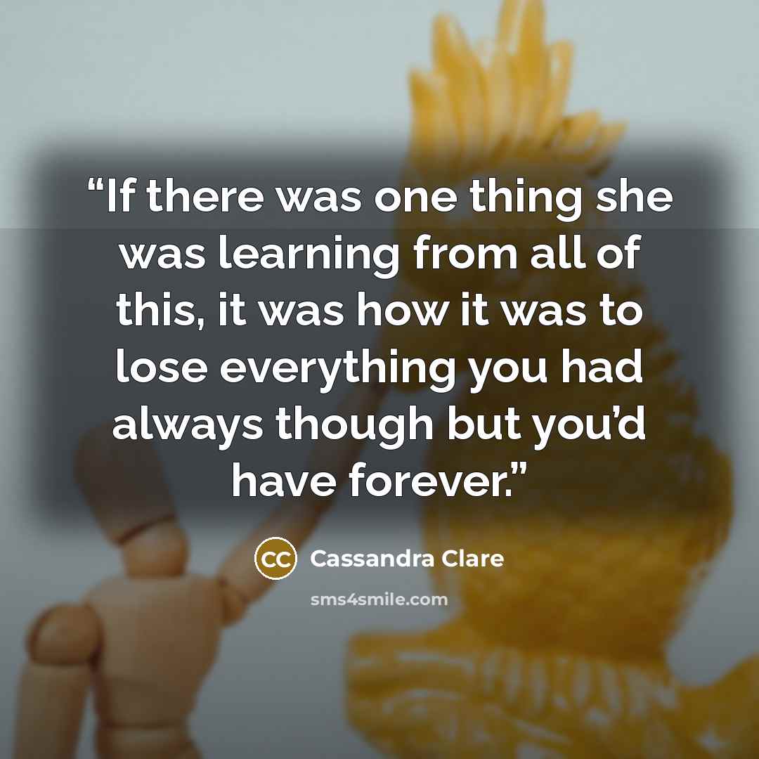 “If there was one thing she was learning from all of this, it was how it was to lose everything you had always though but you’d have forever.” quote by Cassandra Clare