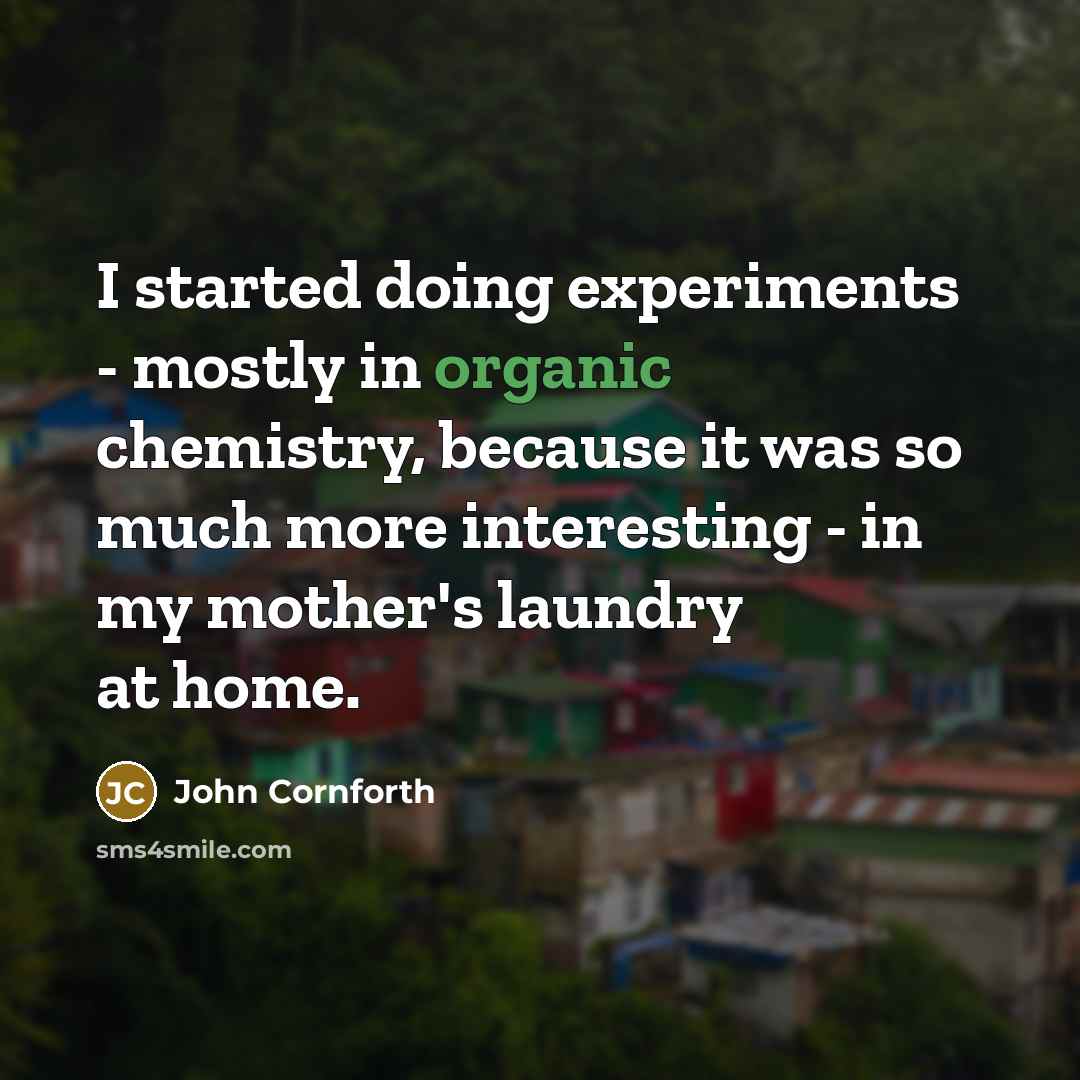 “I started doing experiments - mostly in organic chemistry, because it was so much more interesting - in my mother's laundry at home.” quote by John Cornforth